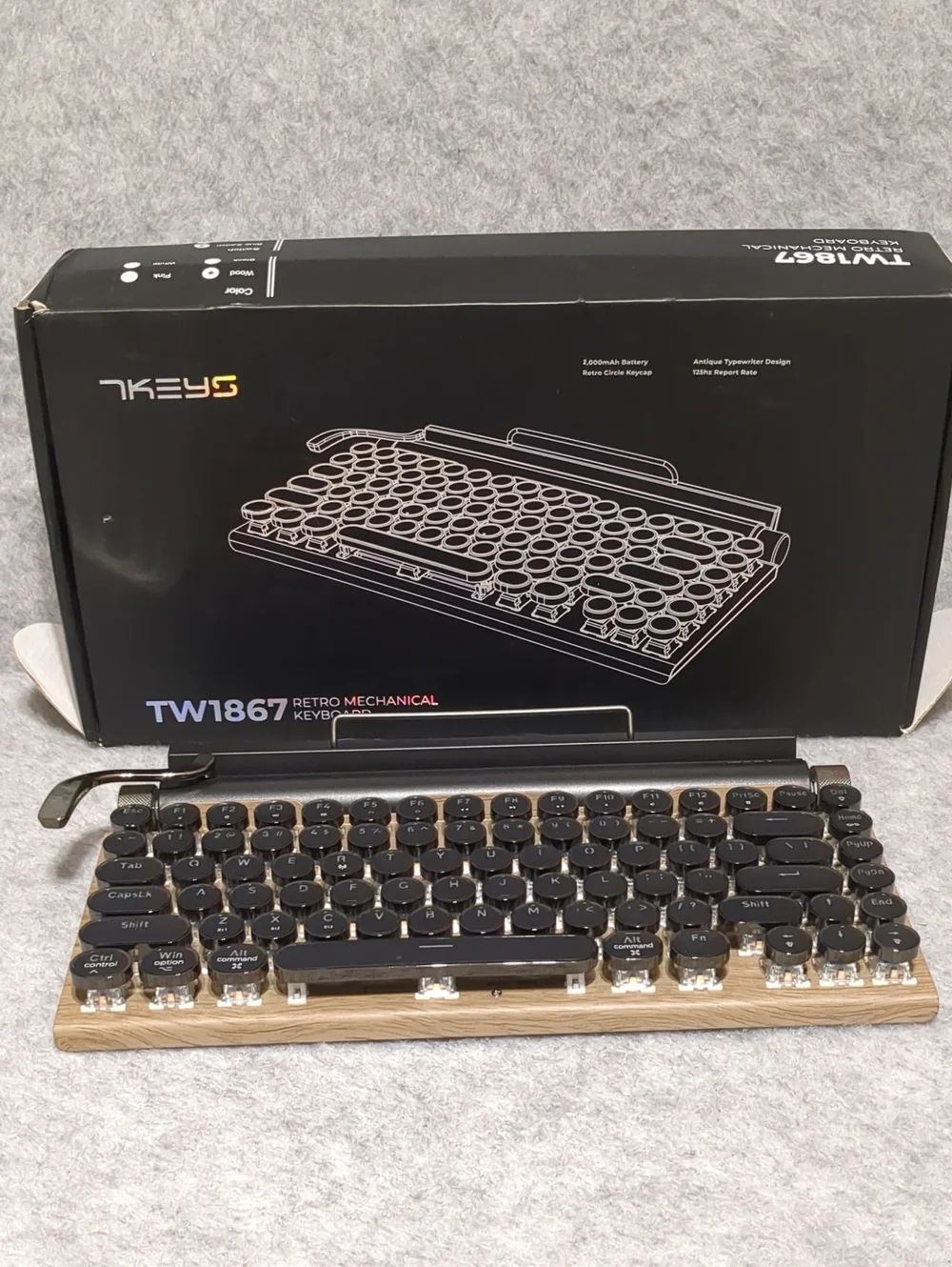 7KEYS Typewriter Keyboard Wireless Retro Mechanical with Bluetooth Wood Tone